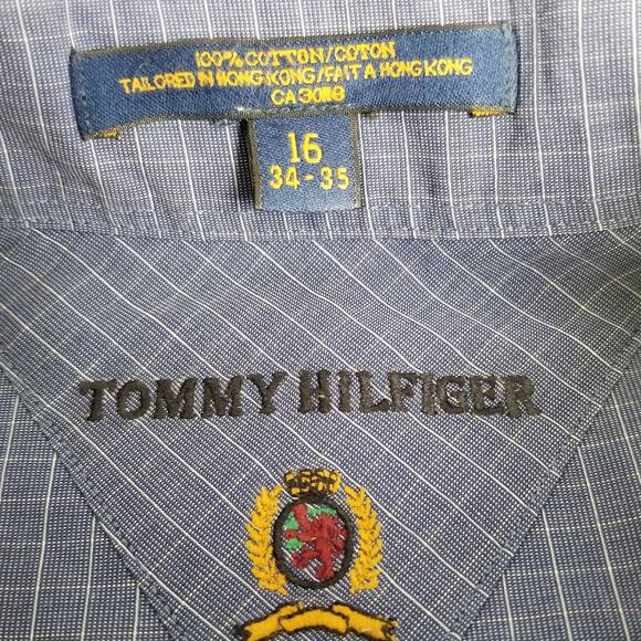 Tommy Hilfiger Vintage Hong Kong  Blue White Button Down Excellent! Size 16 - Picture 8 of 8